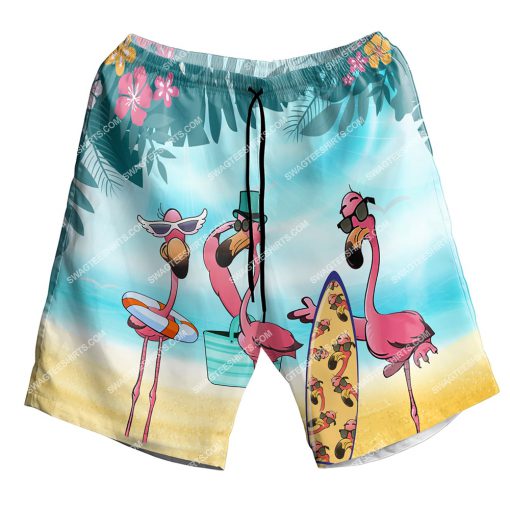 flamingo the beach is calling and we must go all over print shorts 1