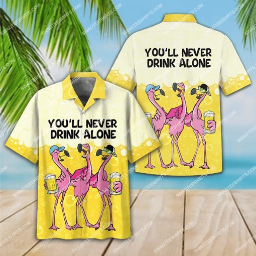 flamingo you'll never drink alone beer party all over print hawaiian shirt 2(1)