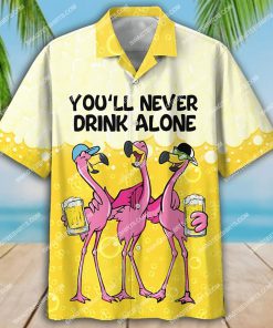 flamingo you'll never drink alone beer party all over print hawaiian shirt 4(1)