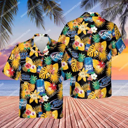 floral tropical bud light beer all over print hawaiian shirt 1