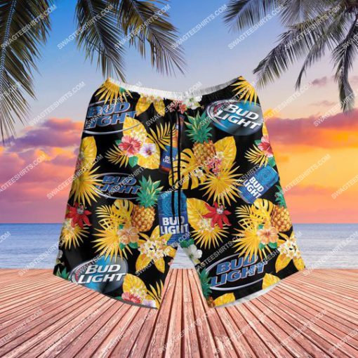 floral tropical bud light beer all over print hawaiian shorts 1