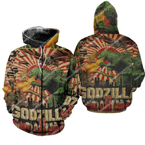 godzilla vs mothra and ghidorah movie all over print zip hoodie 1