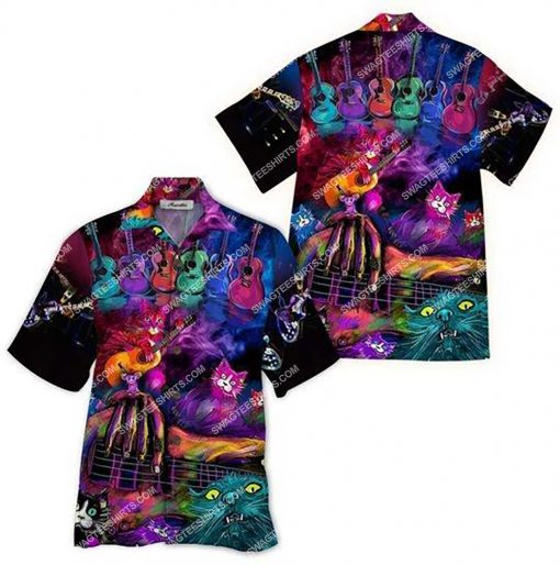 guitar cats colorful all over print hawaiian shirt 1