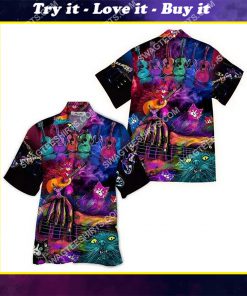 guitar cats colorful all over print hawaiian shirt