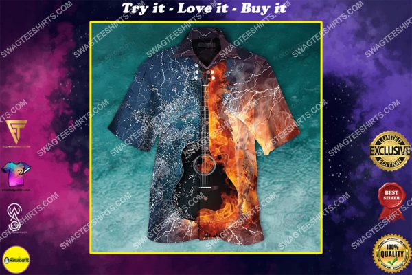 guitar fire and water all over print hawaiian shirt