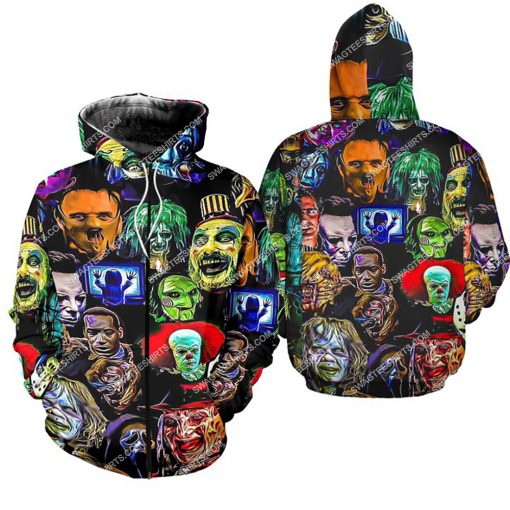 halloween the villain in a horror movie all over print zip hoodie 1
