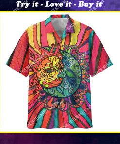 hippie sun and moon retro all over print hawaiian shirt