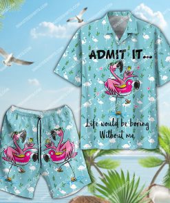 summer flamingo admit it life would be boring without me all over print shorts 1