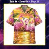 sunset on the beach and flamingo all over print hawaiian shirt
