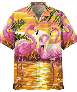 sunset on the beach and flamingo all over print hawaiian shirt 2(1)