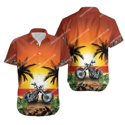 sunset on the beach and motorcycles all over print hawaiian shirt 1