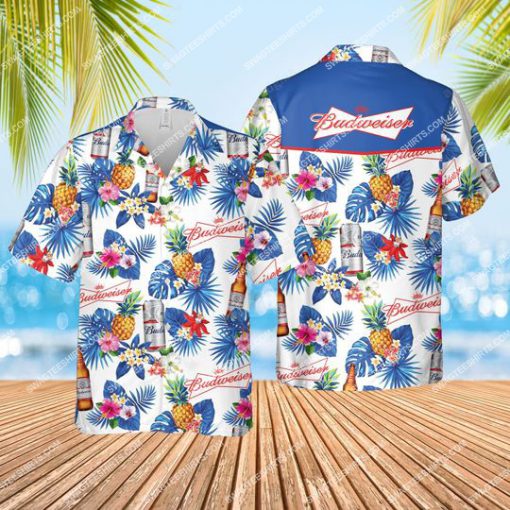 the budweiser beer summer vibes all over print hawaiian shirt 1