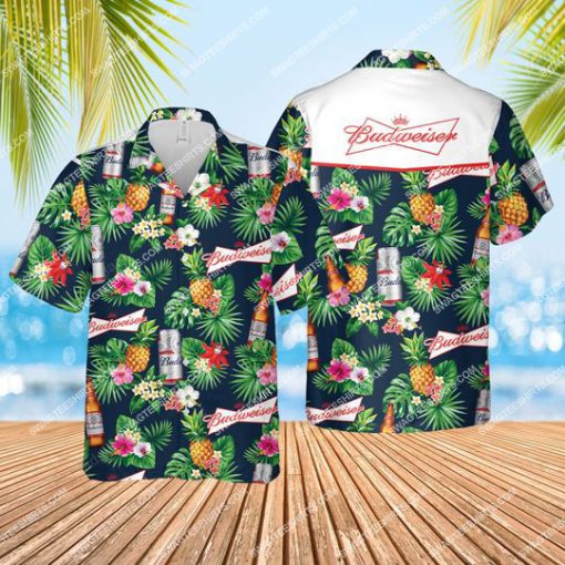 the budweiser beer tropical all over print hawaiian shirt 1