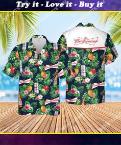 the budweiser beer tropical all over print hawaiian shirt