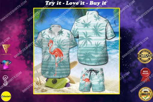 tropical flamingo and palm tree all over print hawaiian shirt