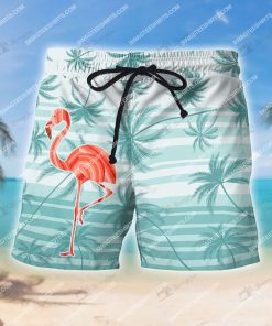 tropical flamingo and palm tree all over print shorts 1