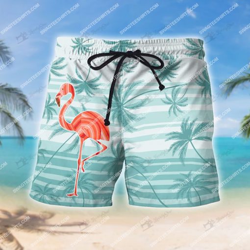 tropical flamingo and palm tree all over print shorts 1