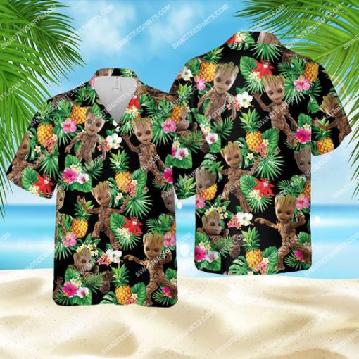 tropical floral baby groot all over print hawaiian shirt 1 - Copy