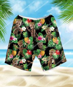 tropical floral baby groot all over print hawaiian shorts 1