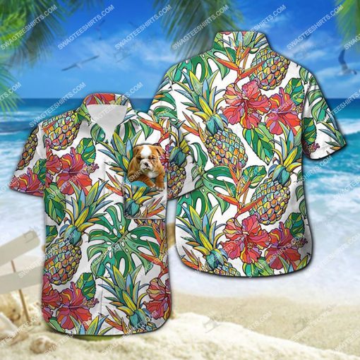 tropical floral bulldog dog lover all over print hawaiian shirt 2(1)
