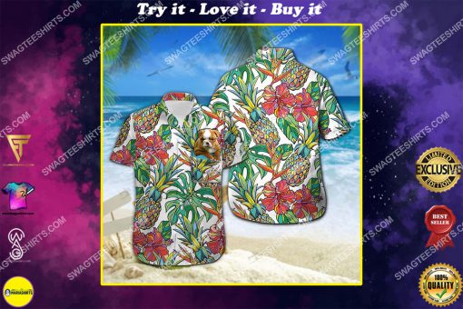 tropical floral bulldog dog lover all over print hawaiian shirt