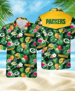 tropical floral green bay packers football all over print hawaiian shirt 1