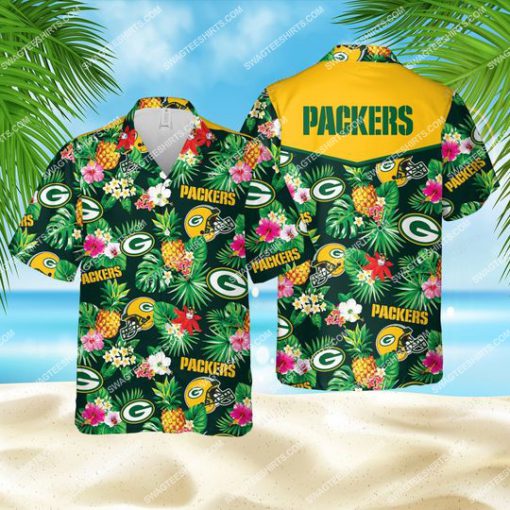 tropical floral green bay packers football all over print hawaiian shirt 1 - Copy