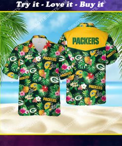 tropical floral green bay packers football all over print hawaiian shirt