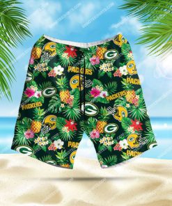 tropical floral green bay packers football all over print hawaiian shorts 1