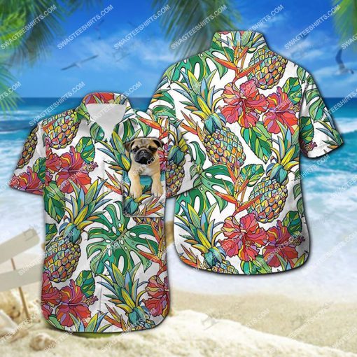 tropical floral pug dog lover all over print hawaiian shirt 2(1)