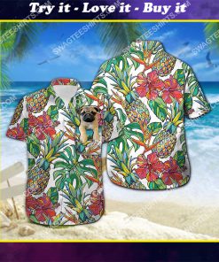 tropical floral pug dog lover all over print hawaiian shirt