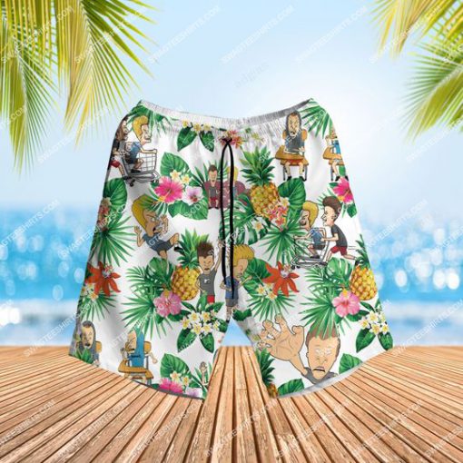 tropical fruit beavis and butt-head all over print hawaiian shorts 1