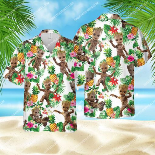 tropical fruits baby groot all over print hawaiian shirt 1 - Copy