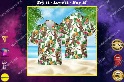 tropical fruits baby groot all over print hawaiian shirt