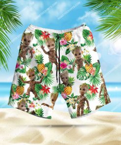 tropical fruits baby groot all over print hawaiian shorts 1