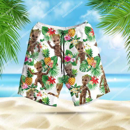 tropical fruits baby groot all over print hawaiian shorts 1