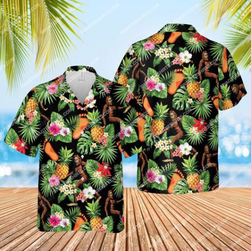 tropical fruits bigfoot all over print hawaiian shirt 1