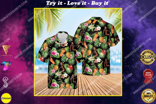 tropical fruits bigfoot all over print hawaiian shirt