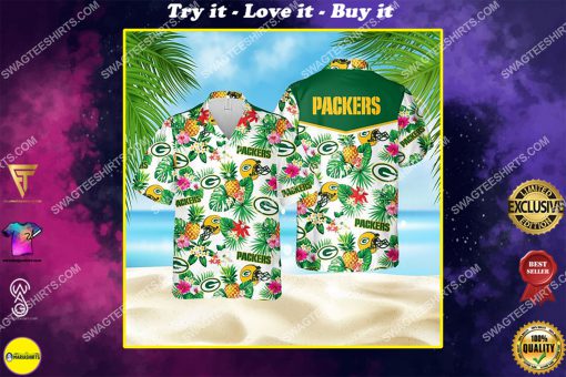 tropical fruits green bay packers all over print hawaiian shirt