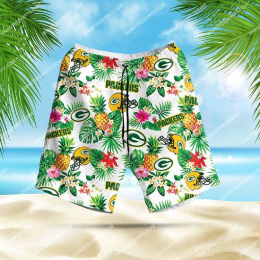 tropical fruits green bay packers all over print hawaiian shorts 1