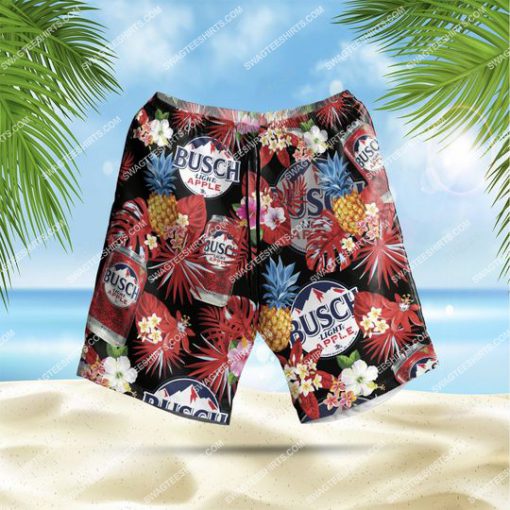 tropical pineapple and busch light apple beer all over print hawaiian shorts 1