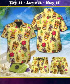 tropical pug dog lover all over print hawaiian shirt