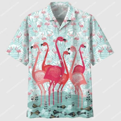 tropical summer vibe flamingo all over print hawaiian shirt 1