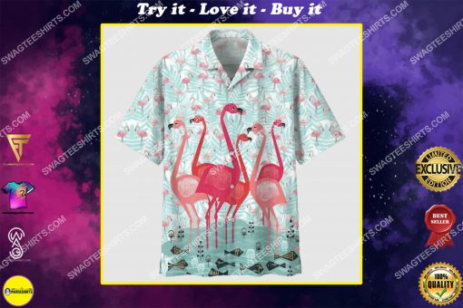 tropical summer vibe flamingo all over print hawaiian shirt