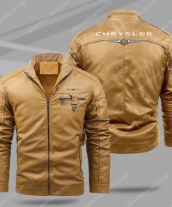 Chrysler car all over print fleece leather jacket - cream 1 - Copy