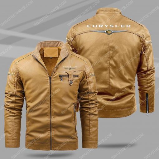 Chrysler car all over print fleece leather jacket - cream 1 - Copy