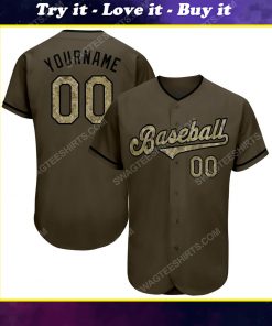 Custom name olive camo-black baseball jersey