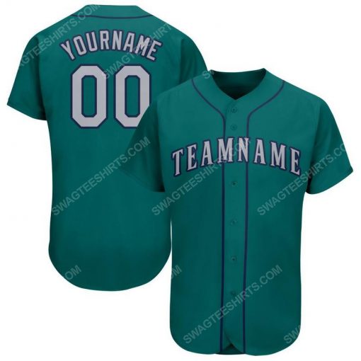 Custom team name aqua gray-navy full printed baseball jersey 1
