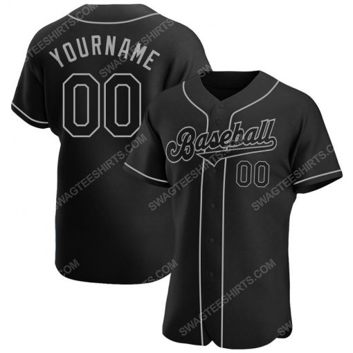 Custom team name black black-gray baseball jersey 1