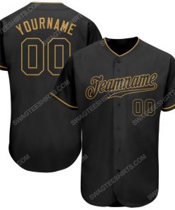 Custom team name black black-old gold baseball jersey 1